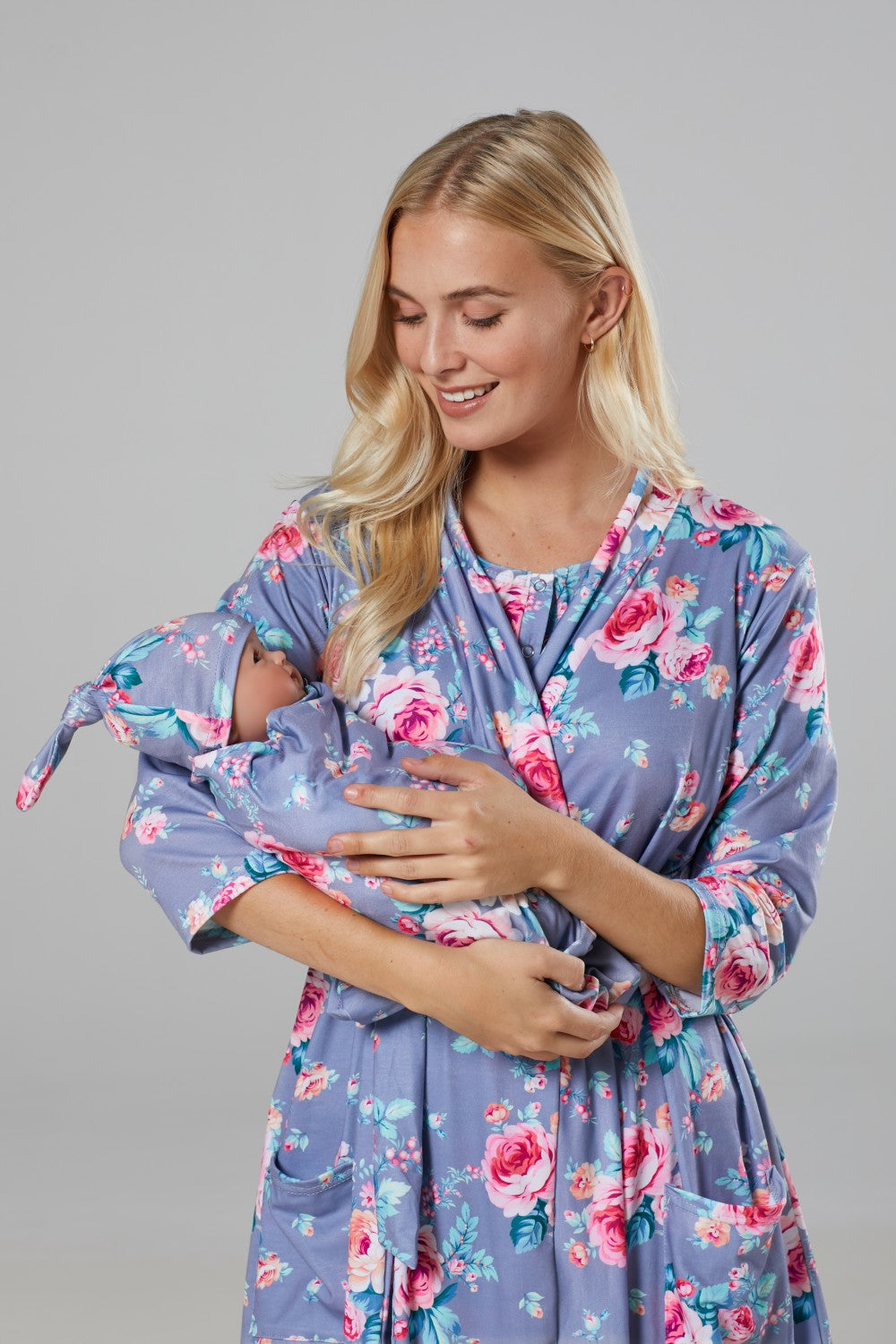 Baby Be Mine Mommy & Me Delivery Robe with Matching Baby Receiving Gown &  Hat Set | Maternity Robe, Nursing Robe Set