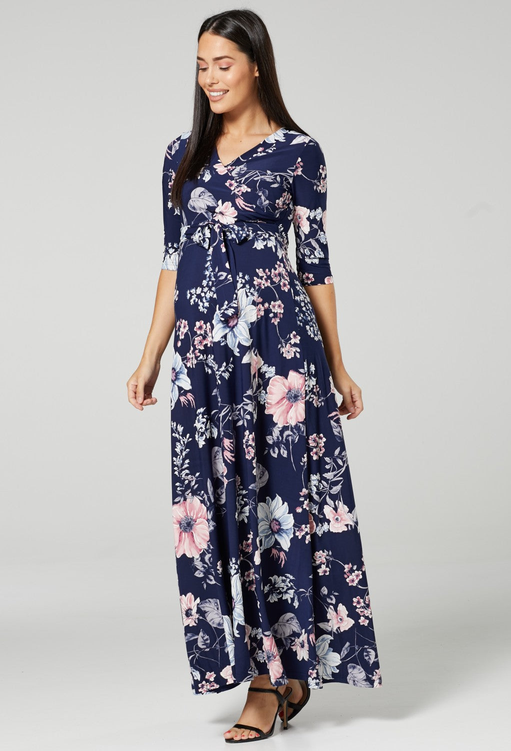 Maternity & Nursing Wrap Maxi Dress in Flower Print