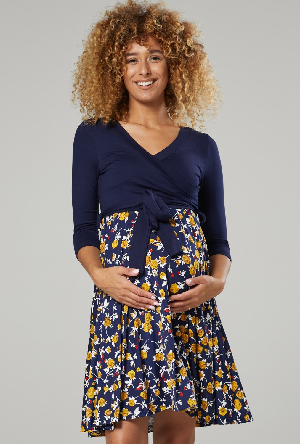 Maternity Wrap Nursing Dress in Flower Print