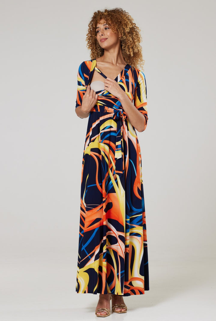 Maternity & Nursing Wrap Maxi Dress Printed