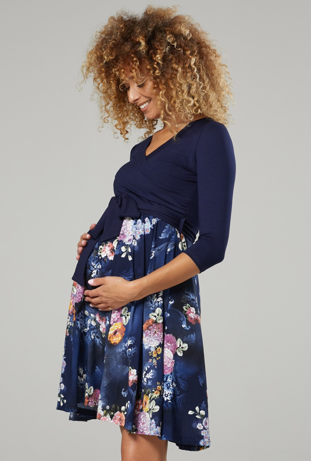 Maternity Wrap Nursing Dress in Flower Print