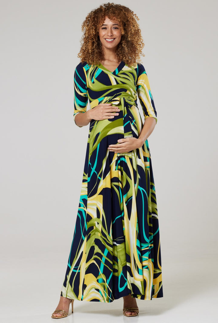 Maternity & Nursing Wrap Maxi Dress Printed