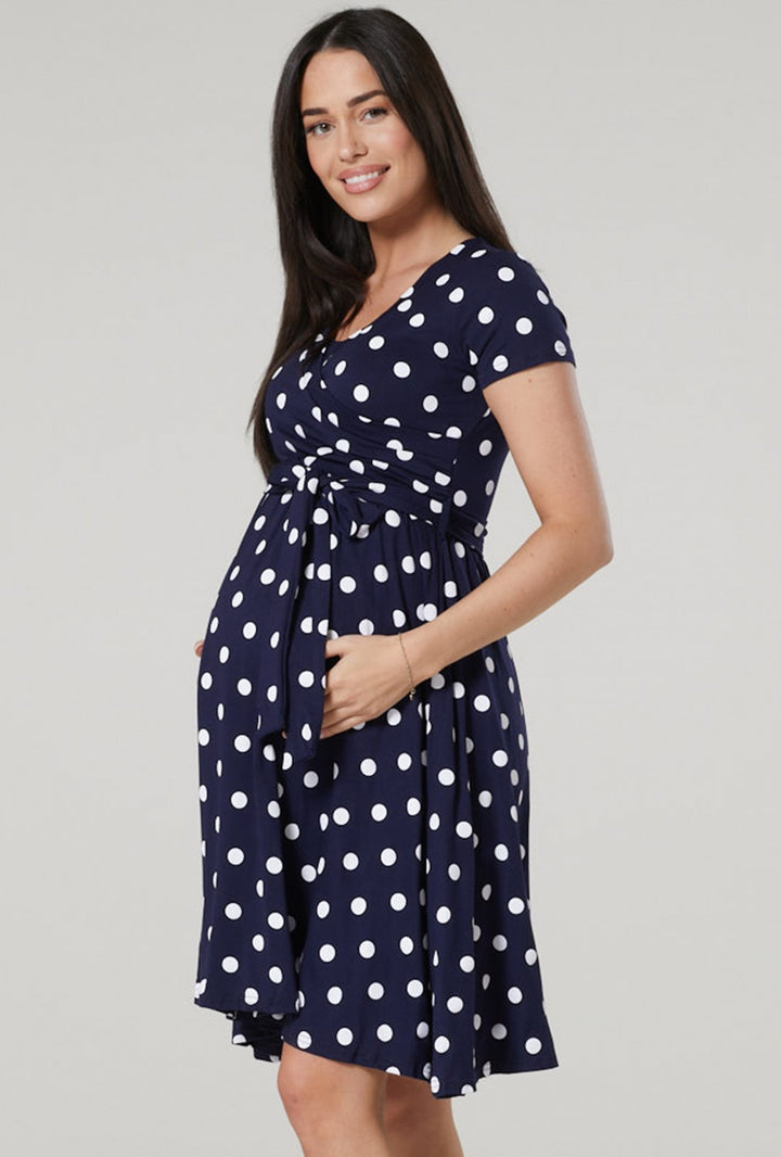 Maternity & Nursing Wrap Dotted Dress Short Sleeve