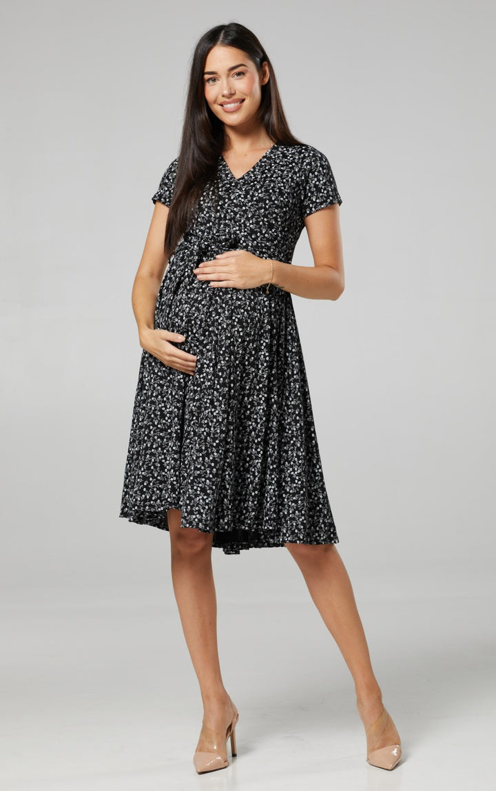 Maternity & Nursing Printed Wrap Dress Short Sleeve