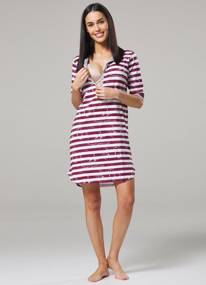 Maternity Nursing Striped Nightshirt