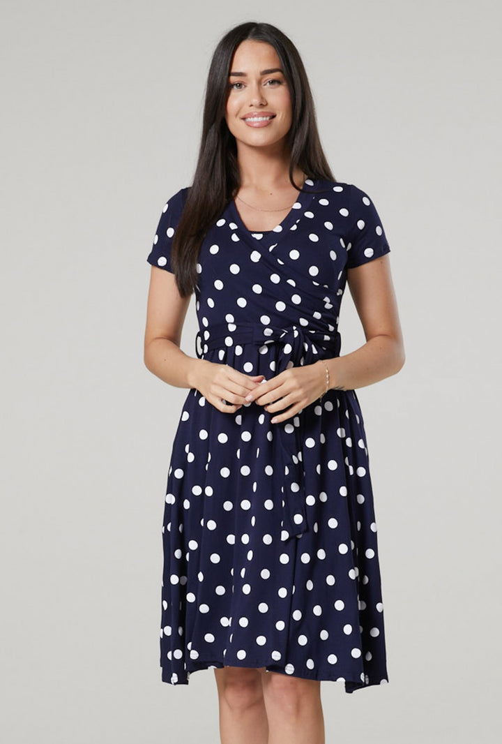 Maternity & Nursing Wrap Dotted Dress Short Sleeve