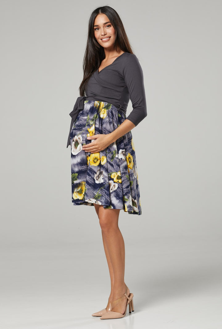 Maternity Wrap Nursing Dress in Flower Print