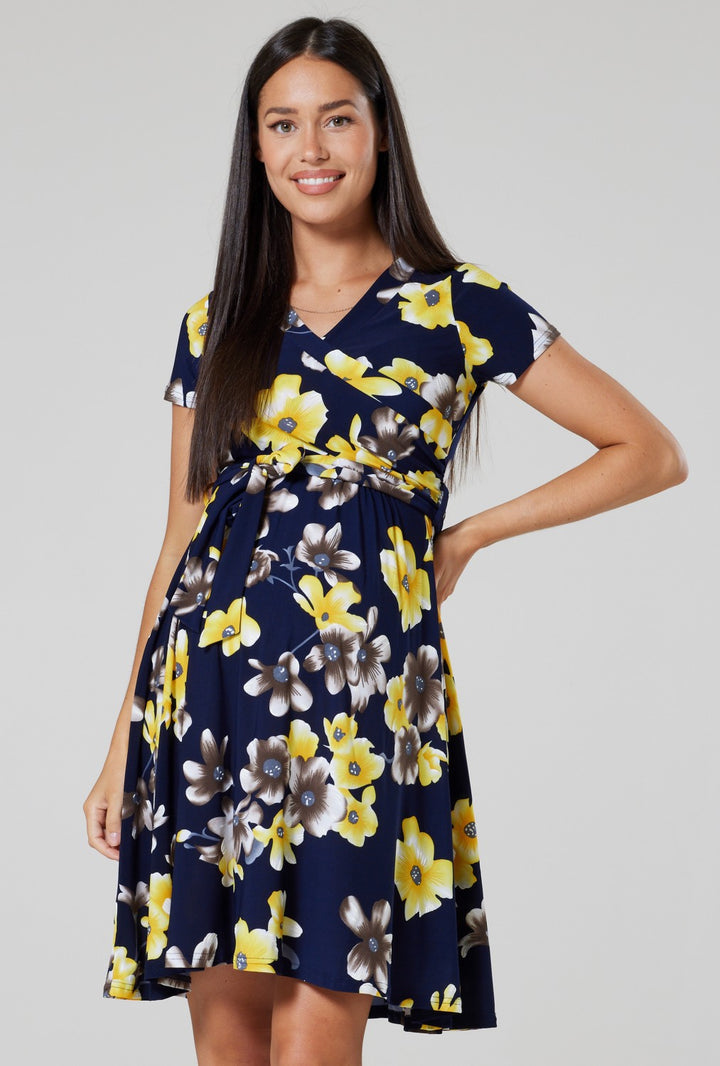 Maternity & Nursing Printed Wrap Dress Short Sleeve