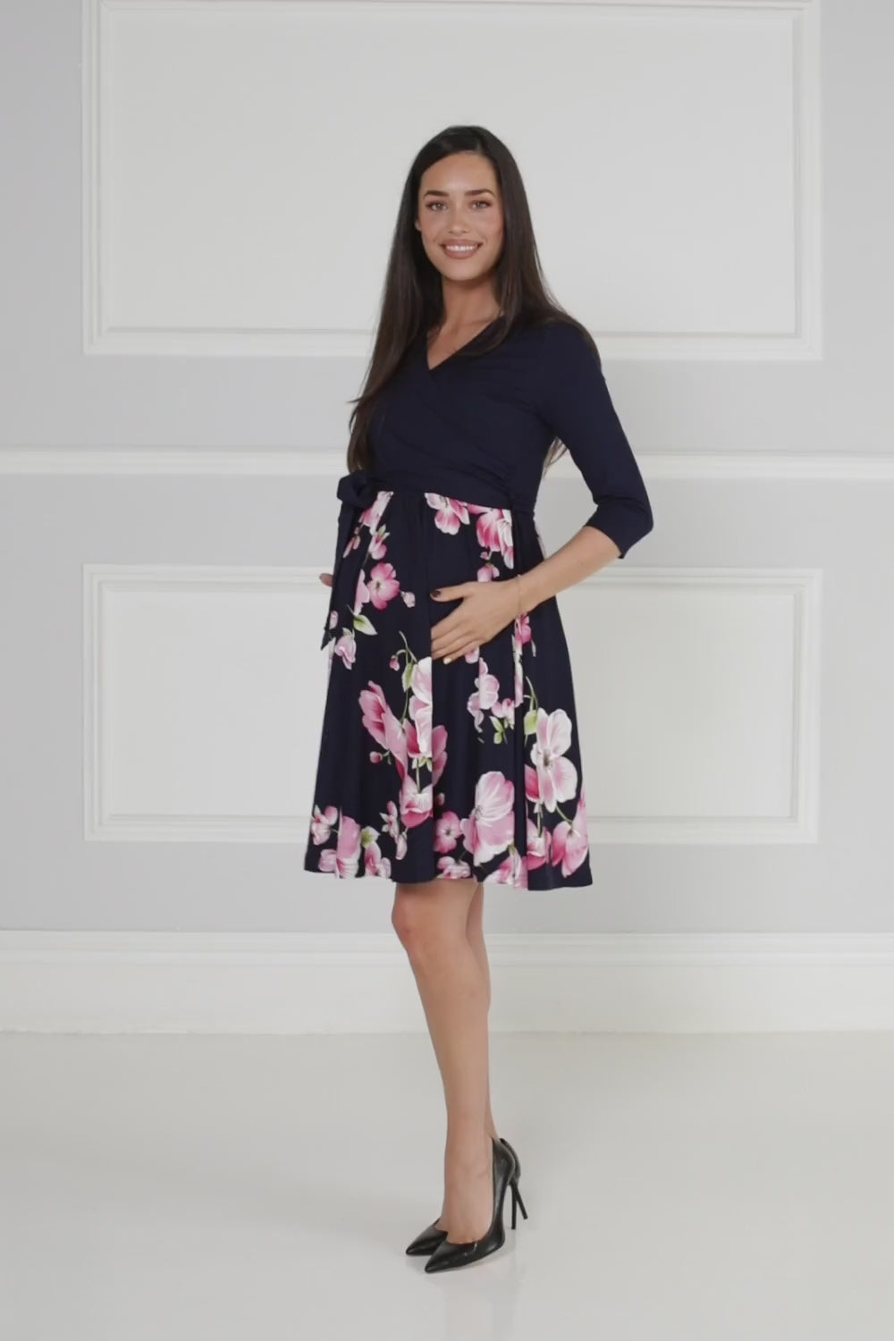 Maternity Wrap Nursing Dress in Flower Print
