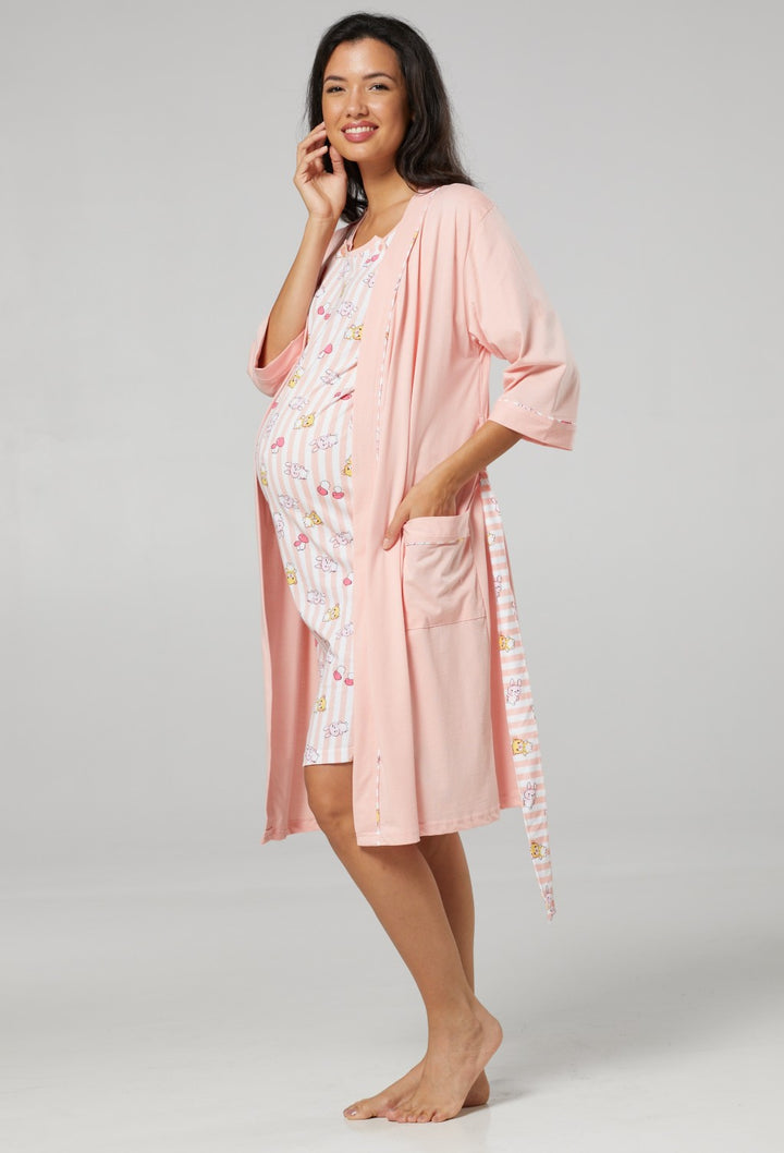 Maternity Cotton Nightwear Set: Robe & Nightdress