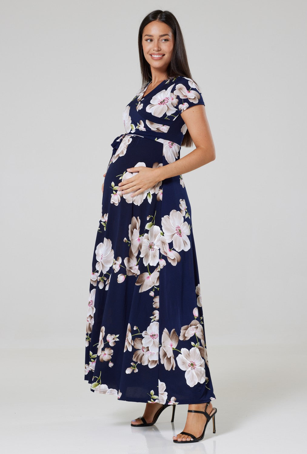 Maternity Nursing Maxi Wrap Dress Short Sleeve