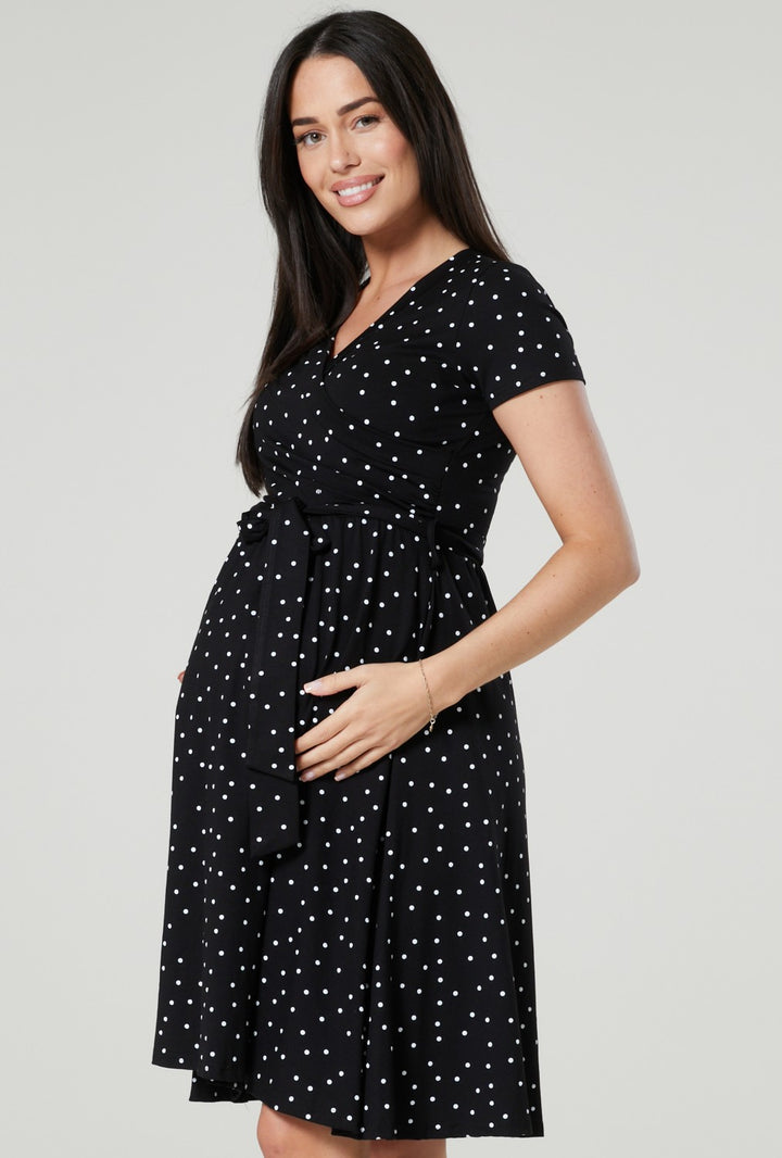 Maternity & Nursing Wrap Dotted Dress Short Sleeve