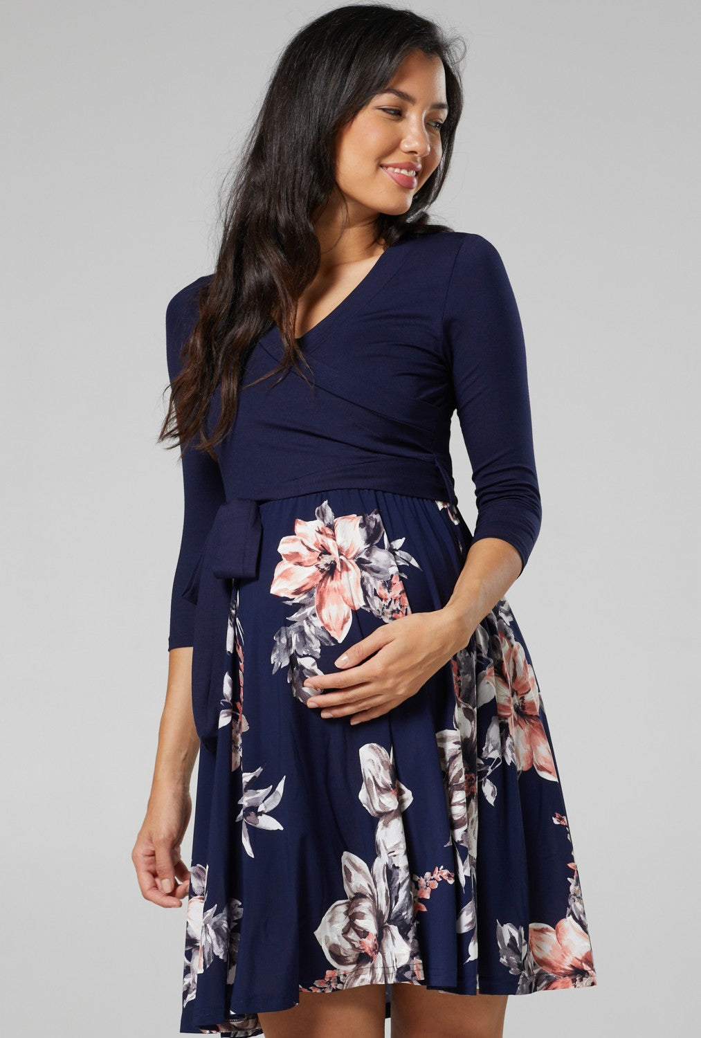 Maternity Wrap Nursing Dress in Flower Print