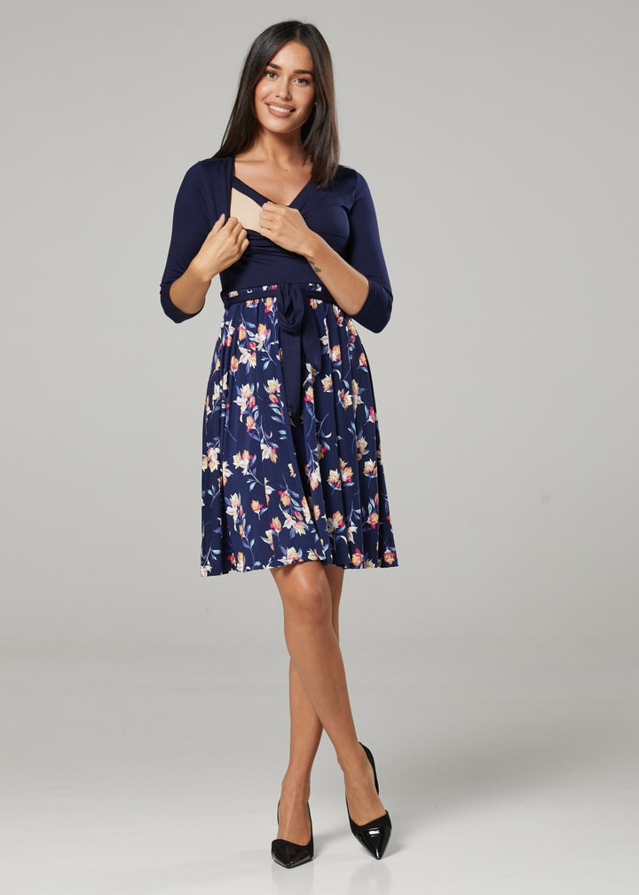 Maternity Wrap Nursing Dress in Flower Print