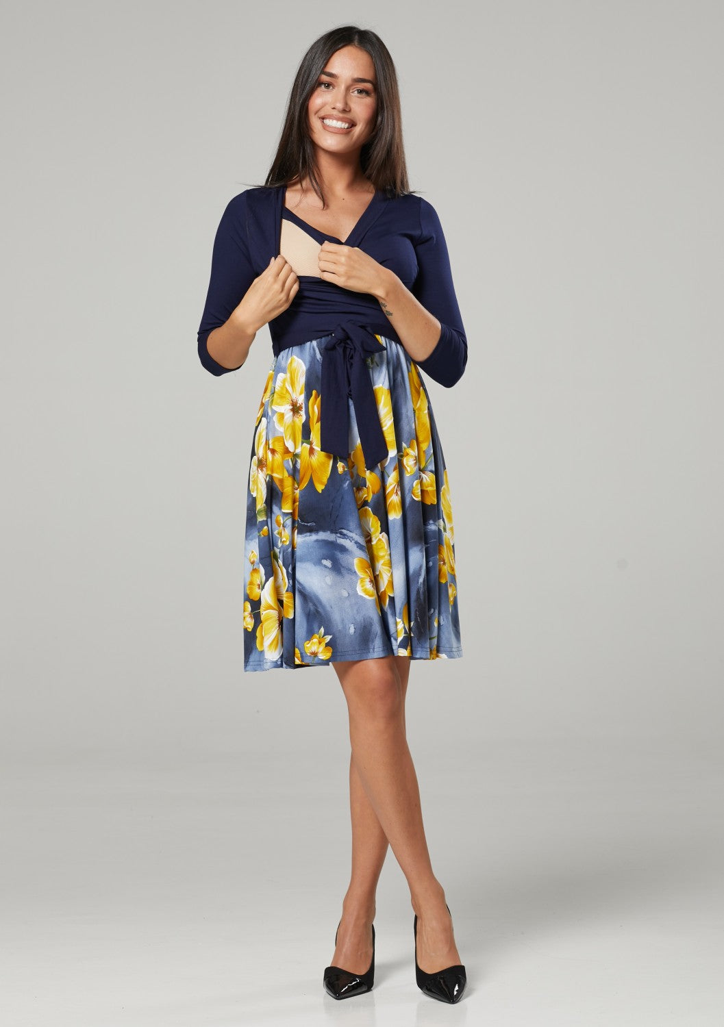 Maternity Wrap Nursing Dress in Flower Print