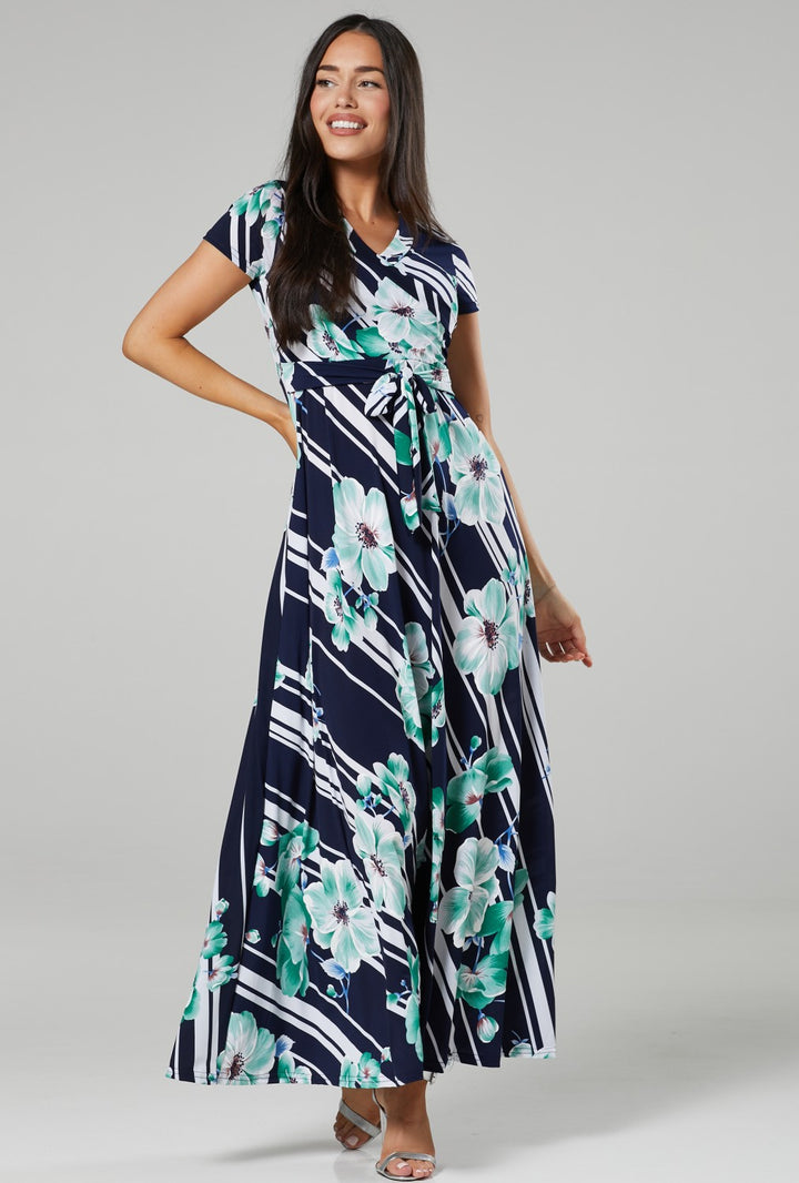 Maternity Nursing Maxi Wrap Dress in Flower Print