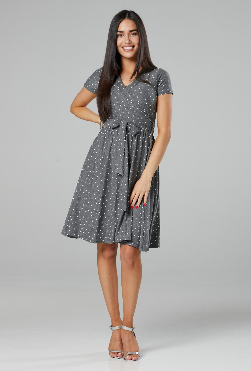 Maternity & Nursing Wrap Dotted Dress Short Sleeve