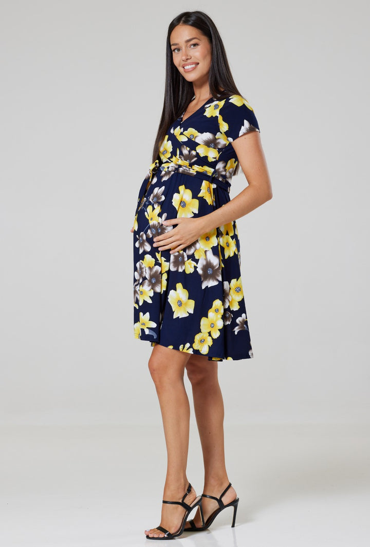 Maternity & Nursing Printed Wrap Dress Short Sleeve