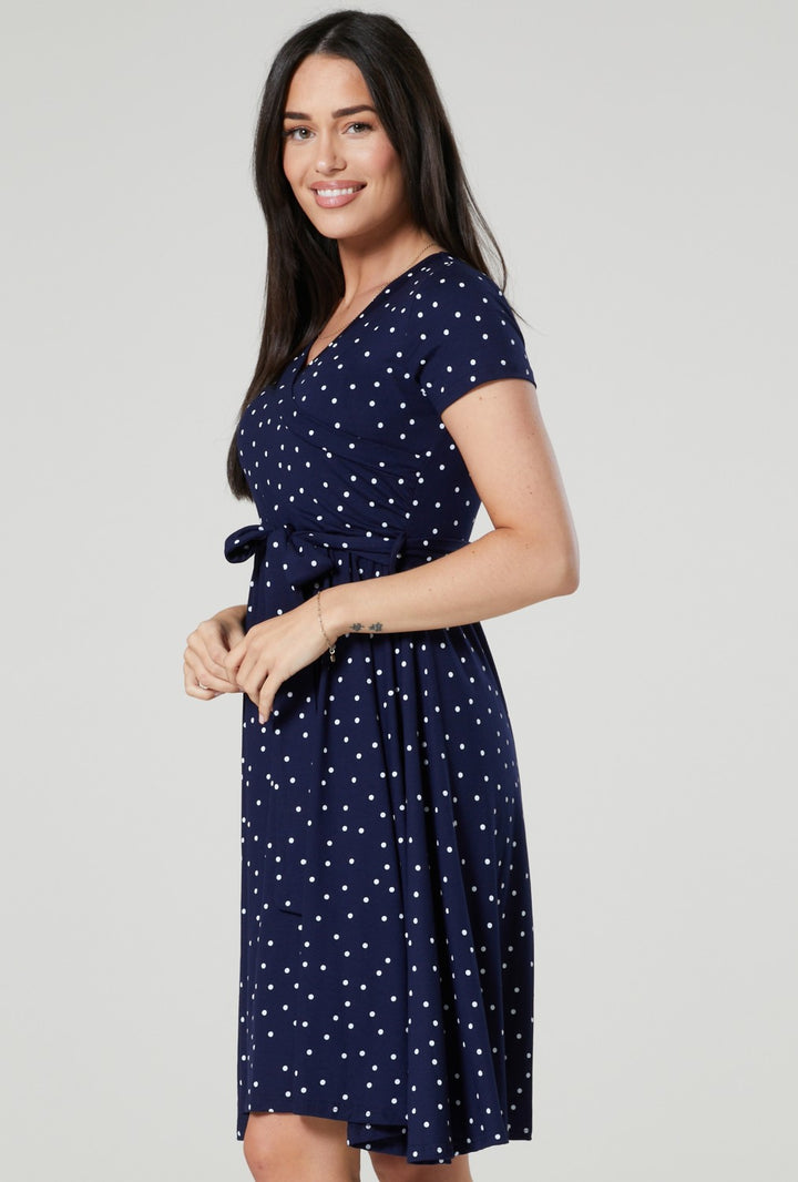 Maternity & Nursing Wrap Dotted Dress Short Sleeve