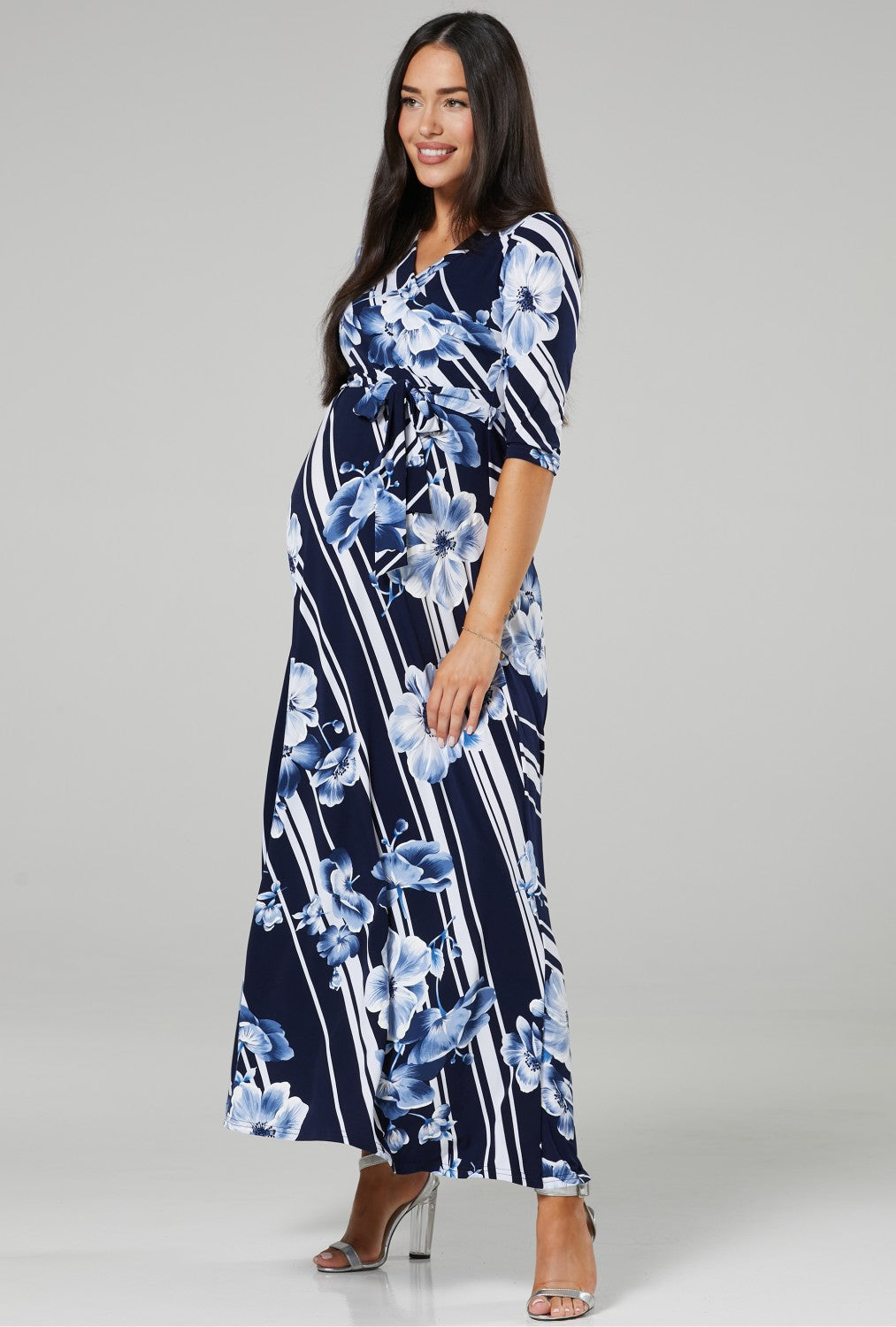 Maternity Nursing Printed Wrap Maxi Dress