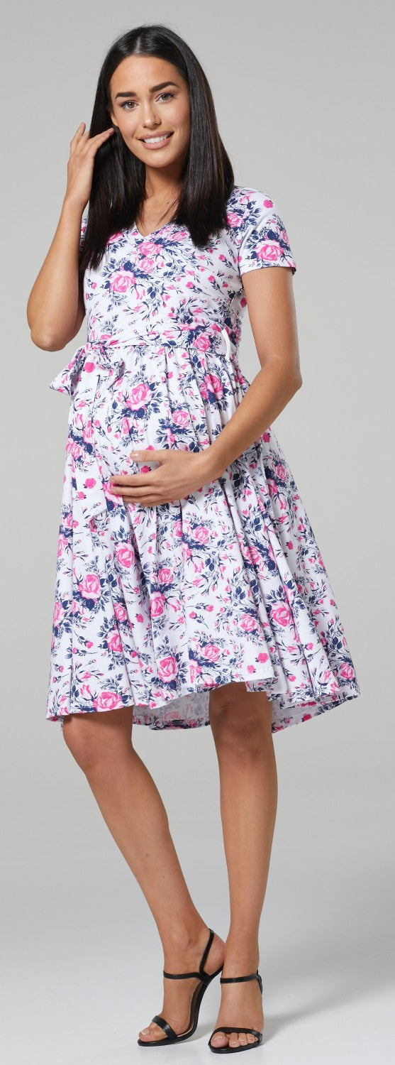 Maternity & Nursing Printed Wrap Dress Short Sleeve