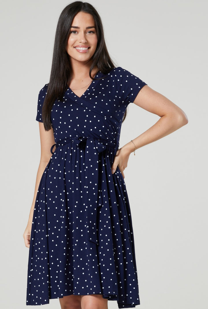 Maternity & Nursing Wrap Dotted Dress Short Sleeve