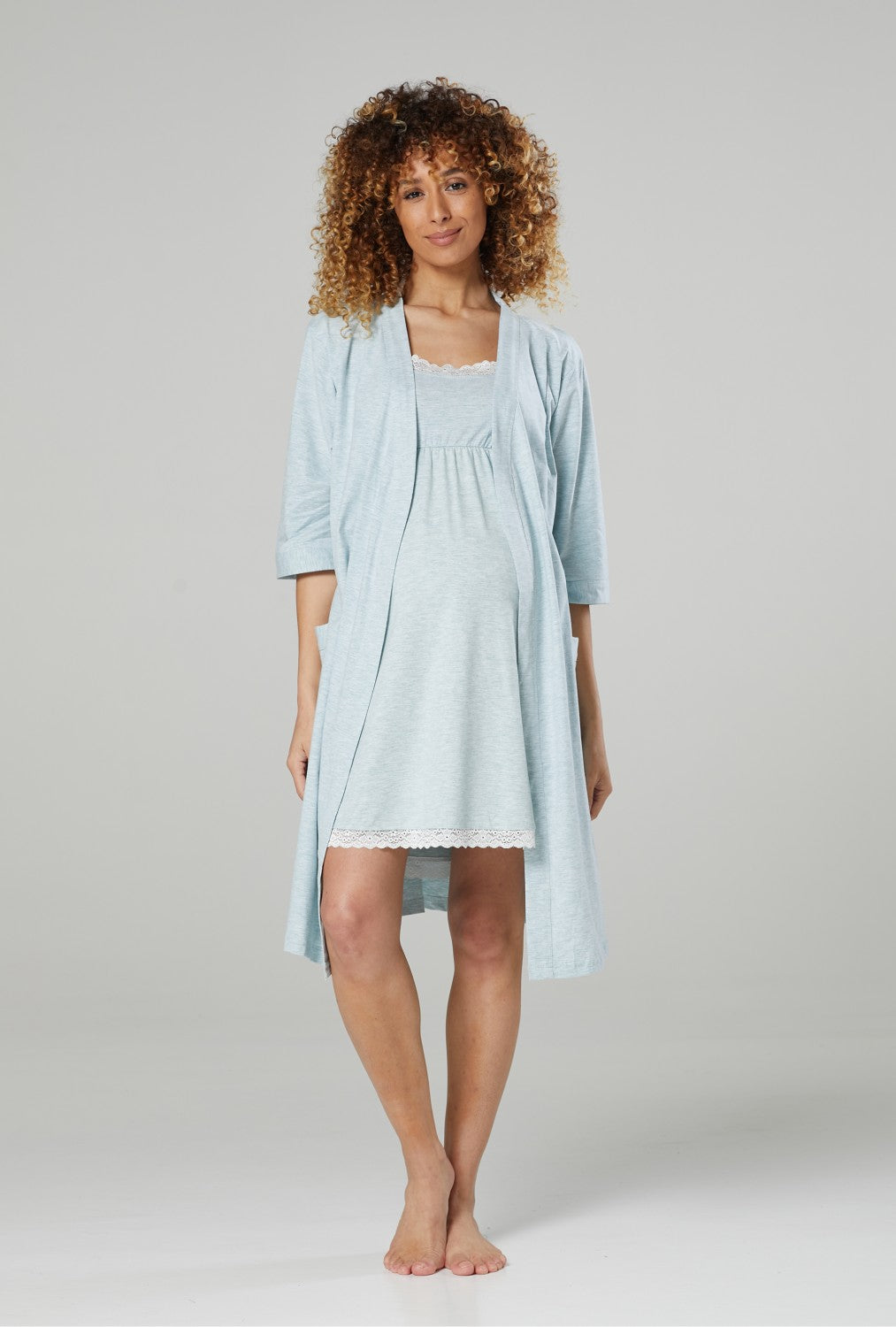 Maternity Nursing Nightshirt Set Tied Waist Robe