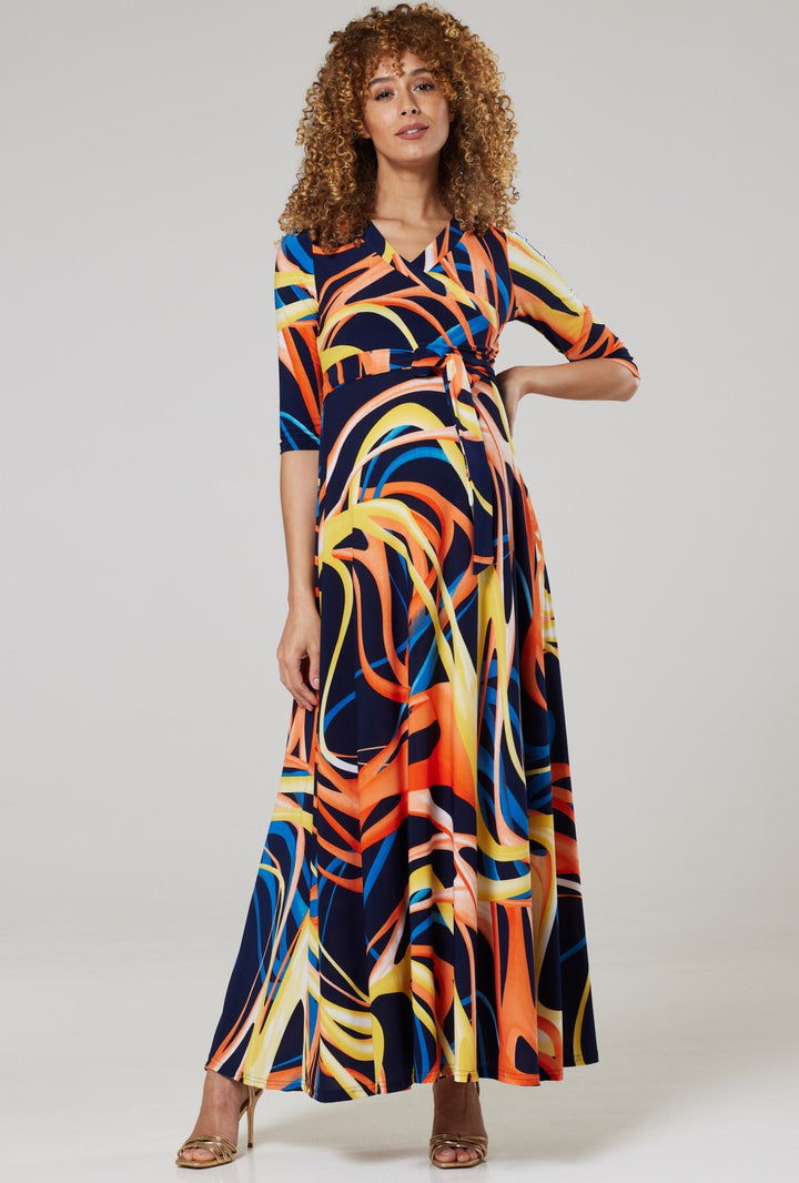 Maternity & Nursing Wrap Maxi Dress Printed