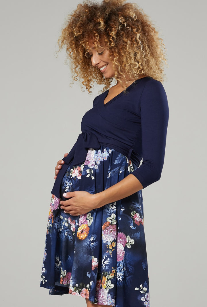 Maternity Wrap Nursing Dress in Flower Print