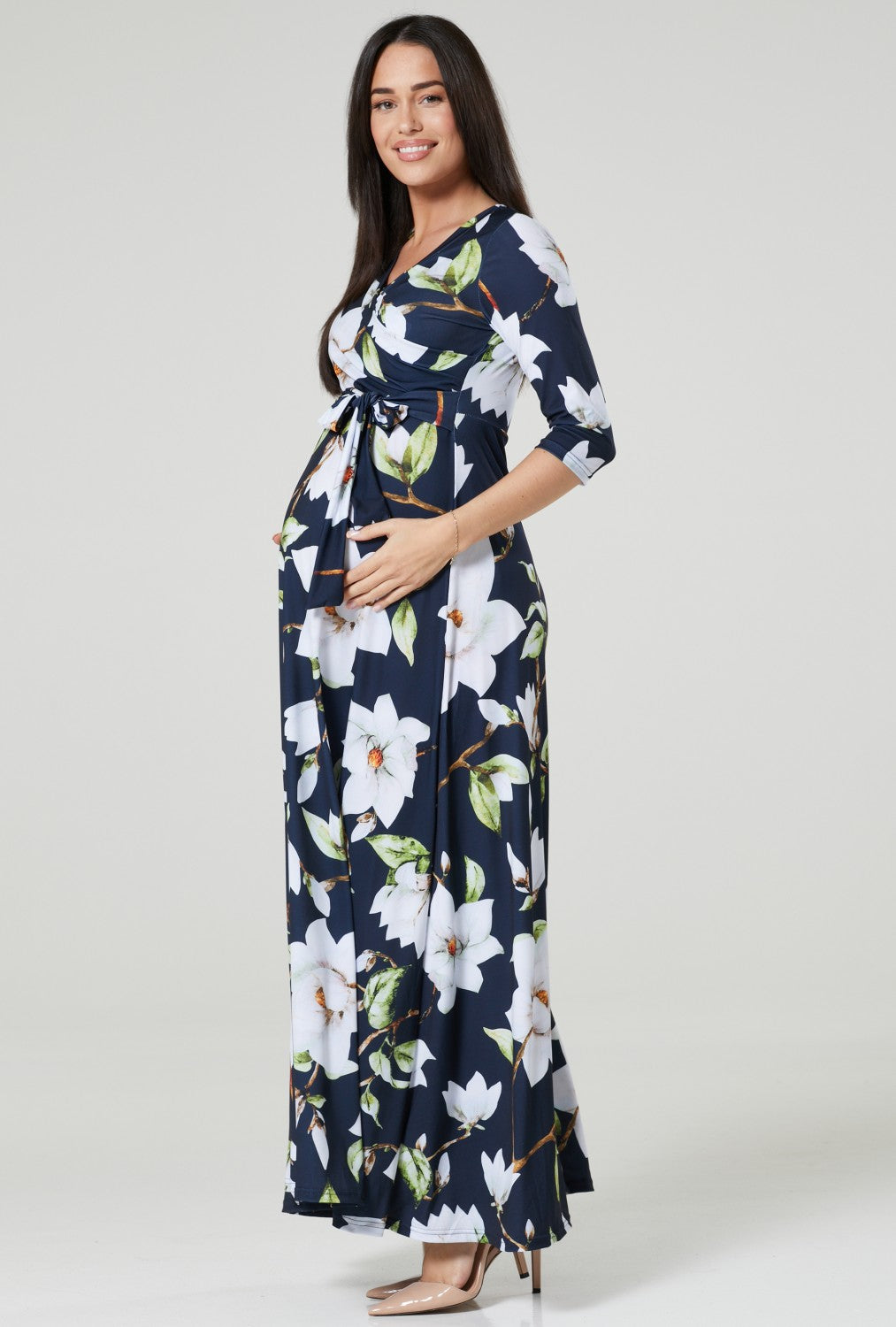 Maternity & Nursing Wrap Maxi Dress Printed