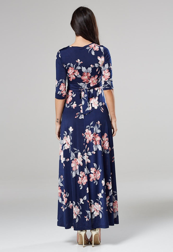 Maternity & Nursing Wrap Maxi Dress in Flower Print