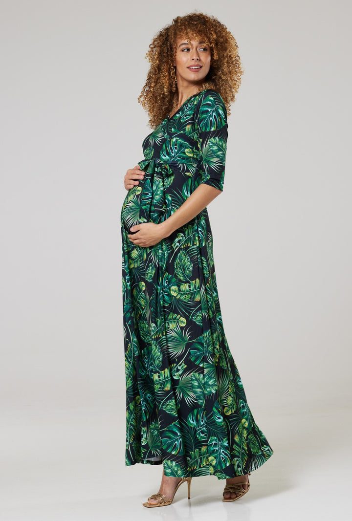 Maternity & Nursing Wrap Maxi Dress Printed