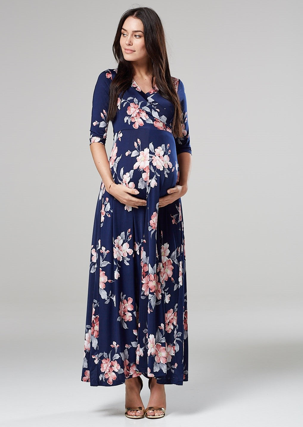 Maternity & Nursing Wrap Maxi Dress in Flower Print