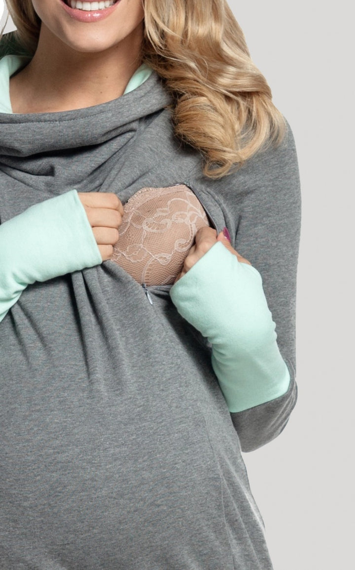 Maternity Nursing Hoodie Invisible Zips for Discreet Breastfeeding