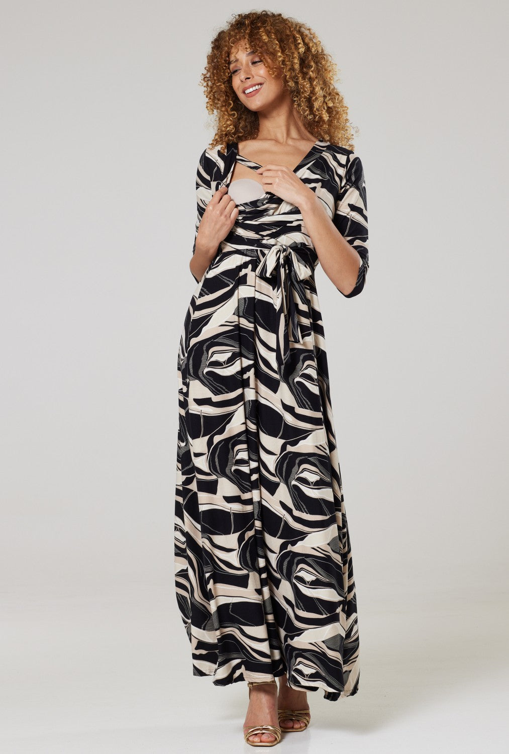 Maternity & Nursing Wrap Maxi Dress Printed