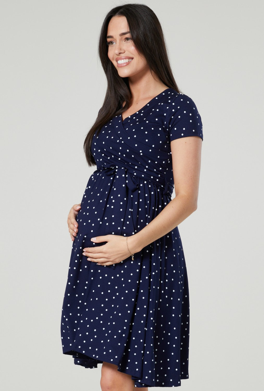 Maternity & Nursing Wrap Dotted Dress Short Sleeve