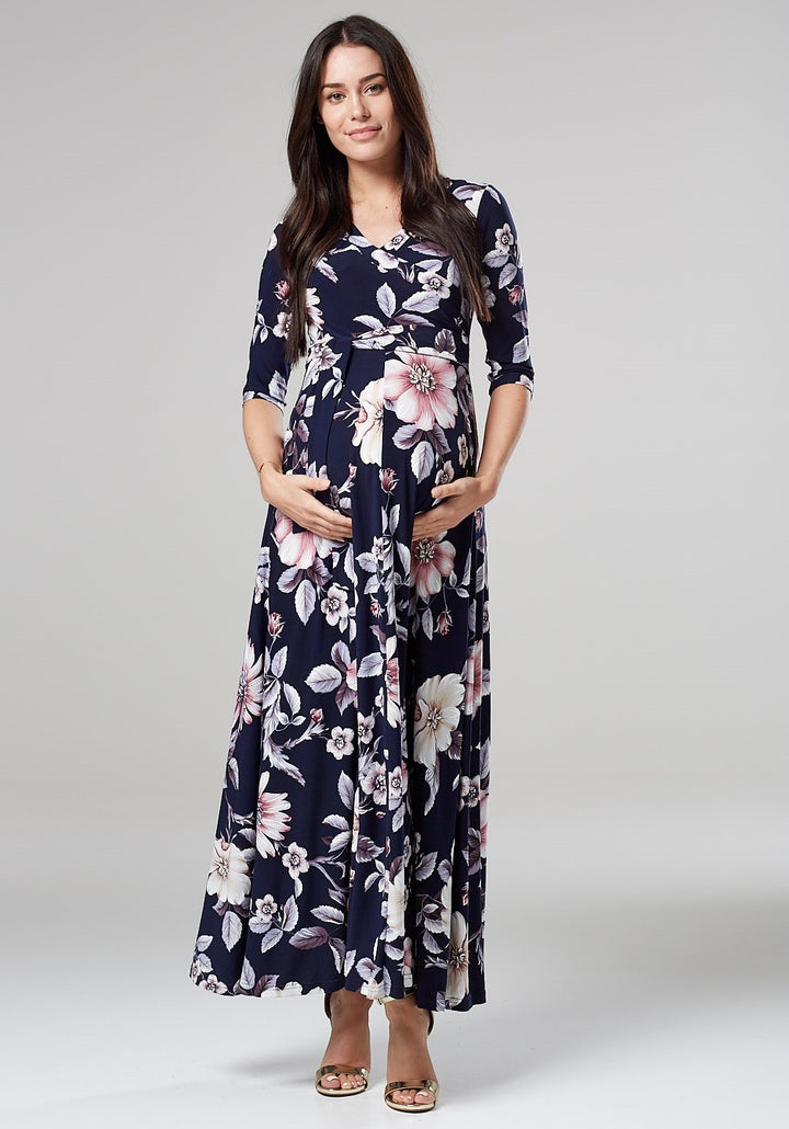 Maternity & Nursing Wrap Maxi Dress in Flower Print