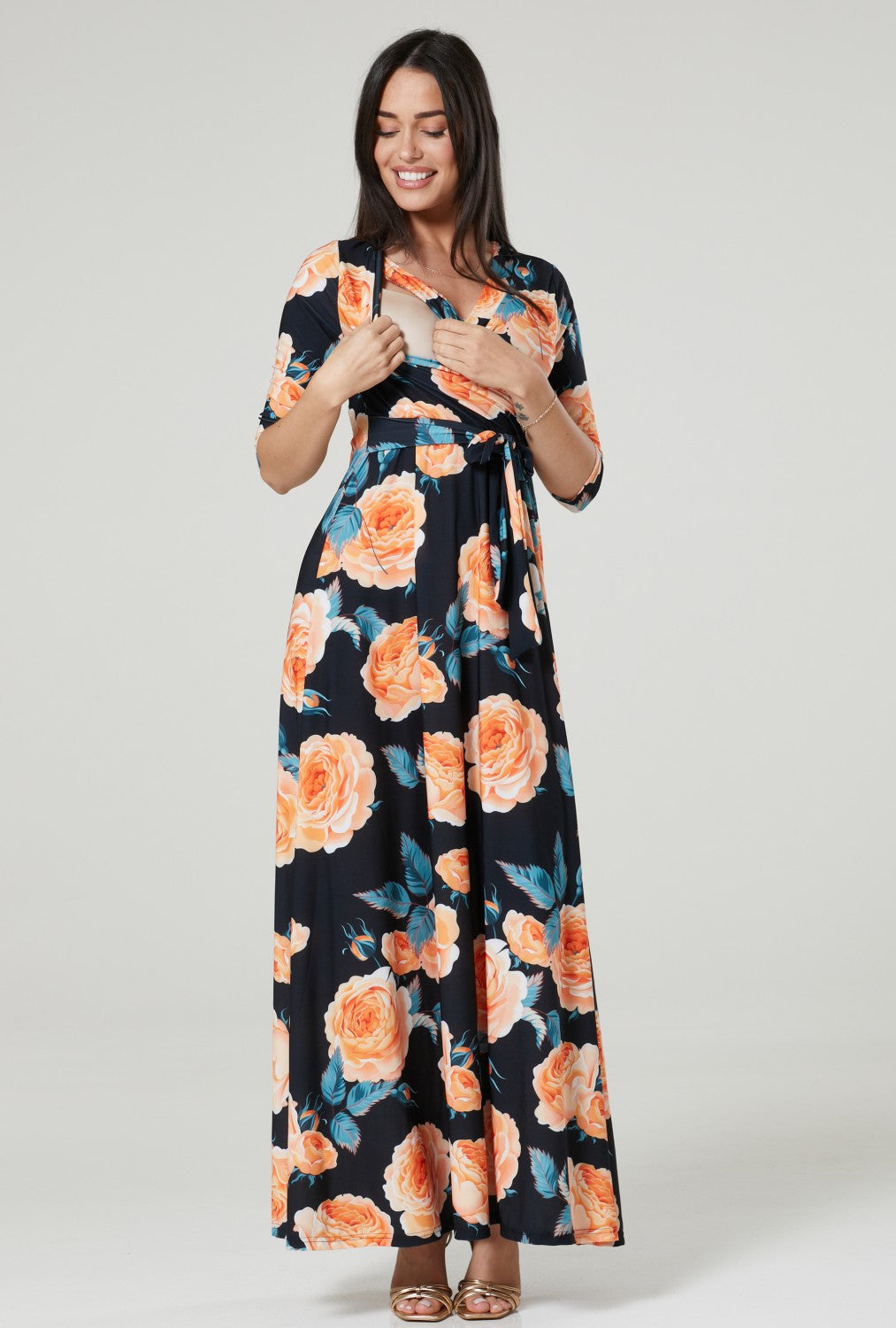 Maternity & Nursing Wrap Maxi Dress Printed