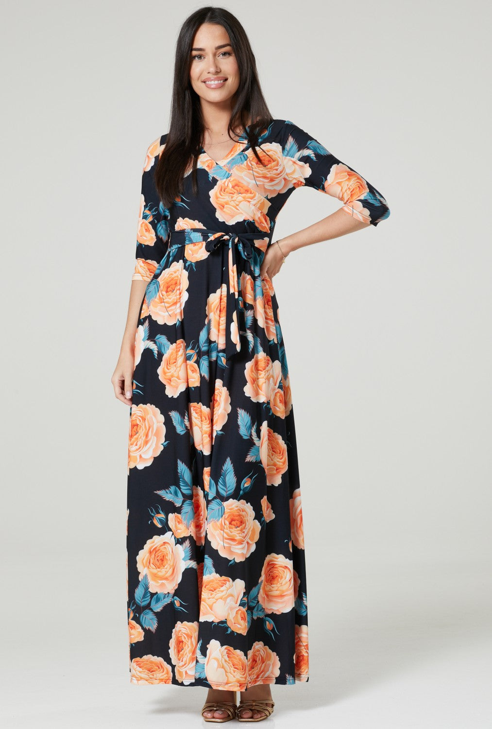 Maternity & Nursing Wrap Maxi Dress Printed