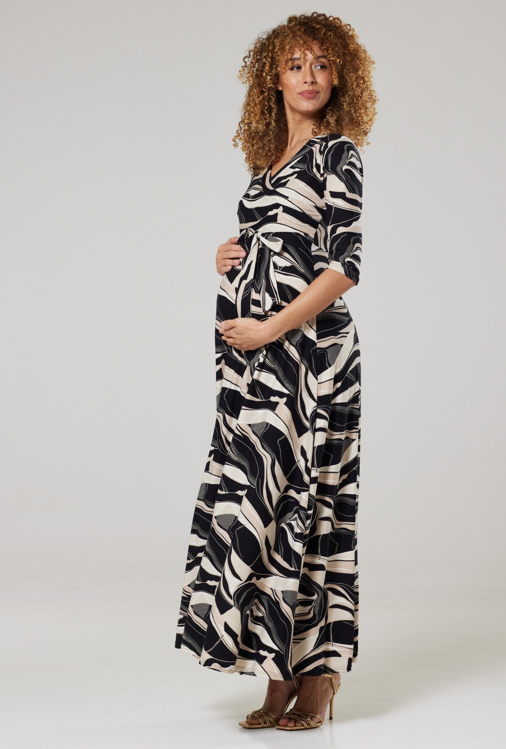 Maternity & Nursing Wrap Maxi Dress Printed