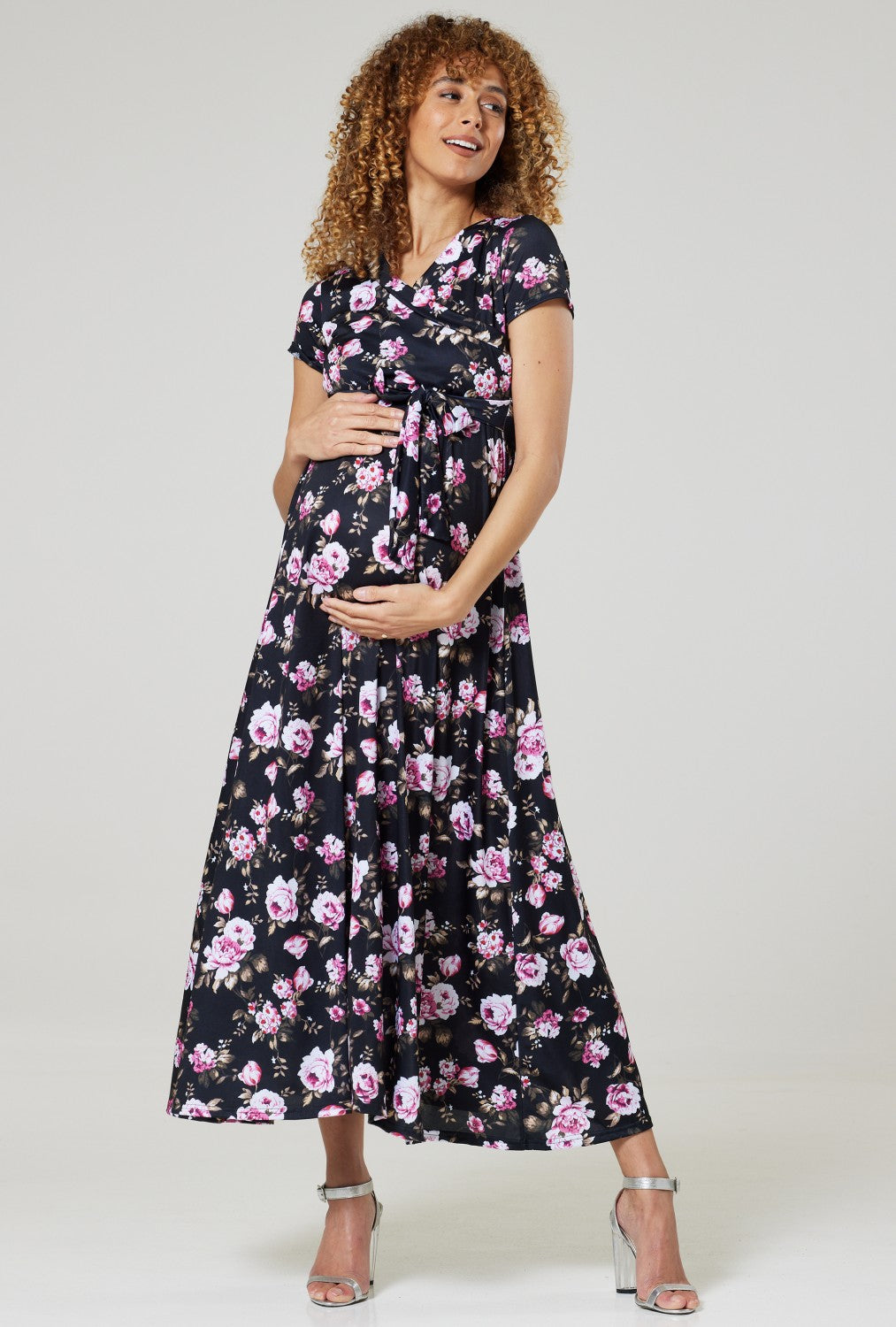 Maternity Nursing Maxi Wrap Dress Short Sleeve