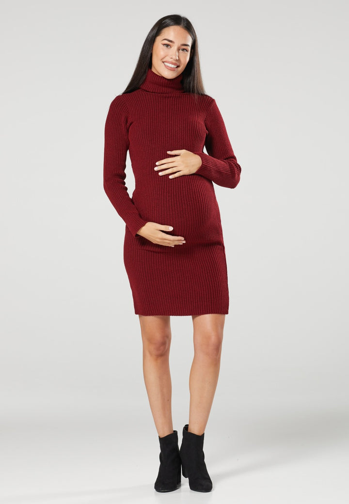 Maternity Roll Neck Ribbed Dress