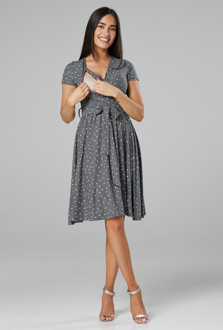 Maternity & Nursing Wrap Dotted Dress Short Sleeve