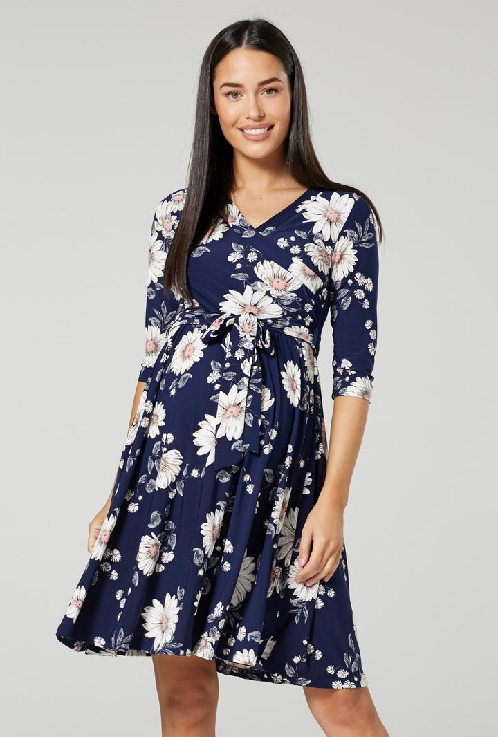 Maternity Wrap Nursing Dress in Flower Print