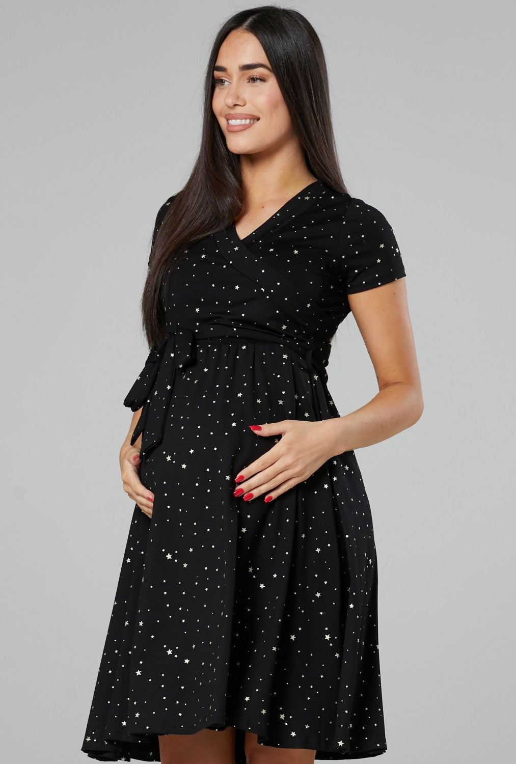 Maternity & Nursing Printed Wrap Dress Short Sleeve