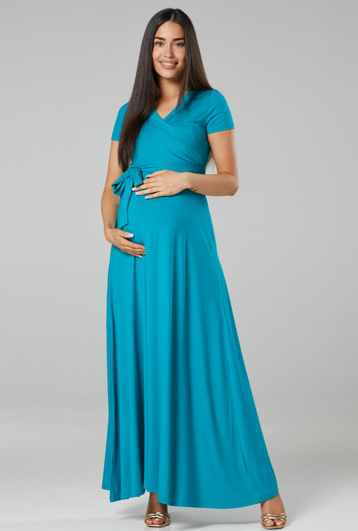 Maternity Nursing Maxi Wrap Dress Short Sleeve