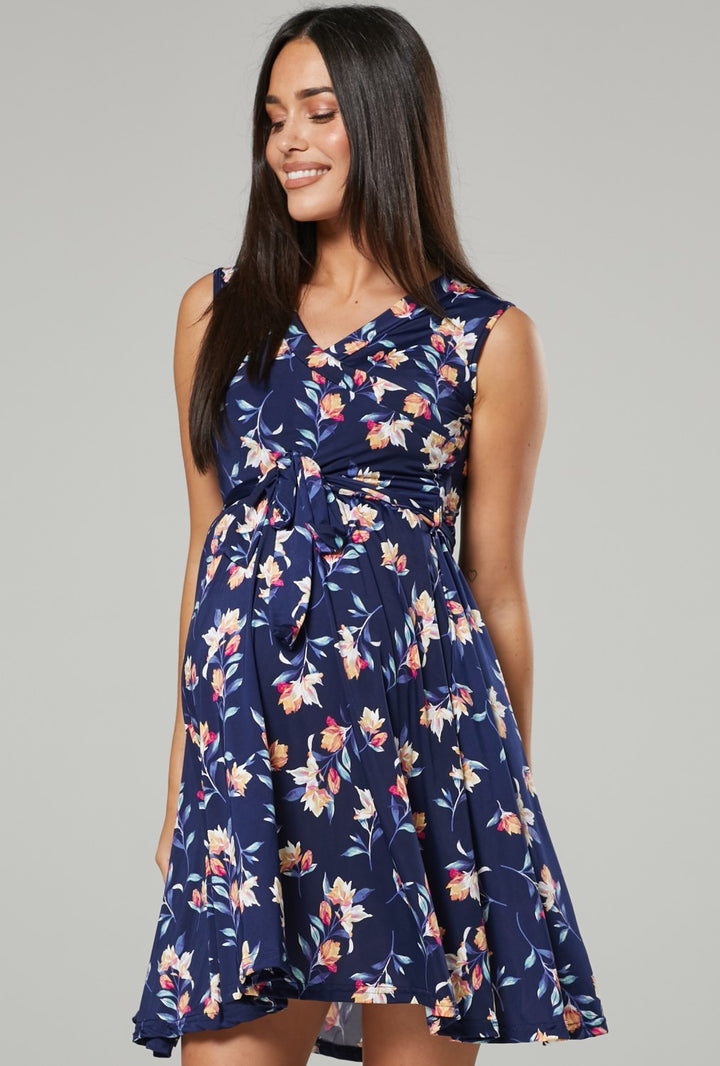 Maternity Nursing Wrap Summer Dress in Flower Print