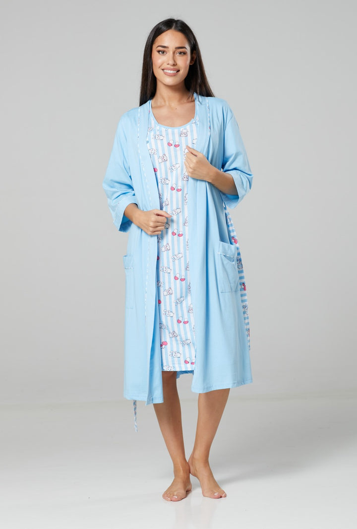 Maternity Cotton Nightwear Set: Robe & Nightdress