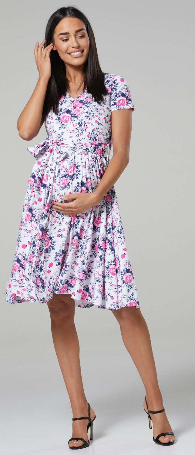 Maternity & Nursing Printed Wrap Dress Short Sleeve