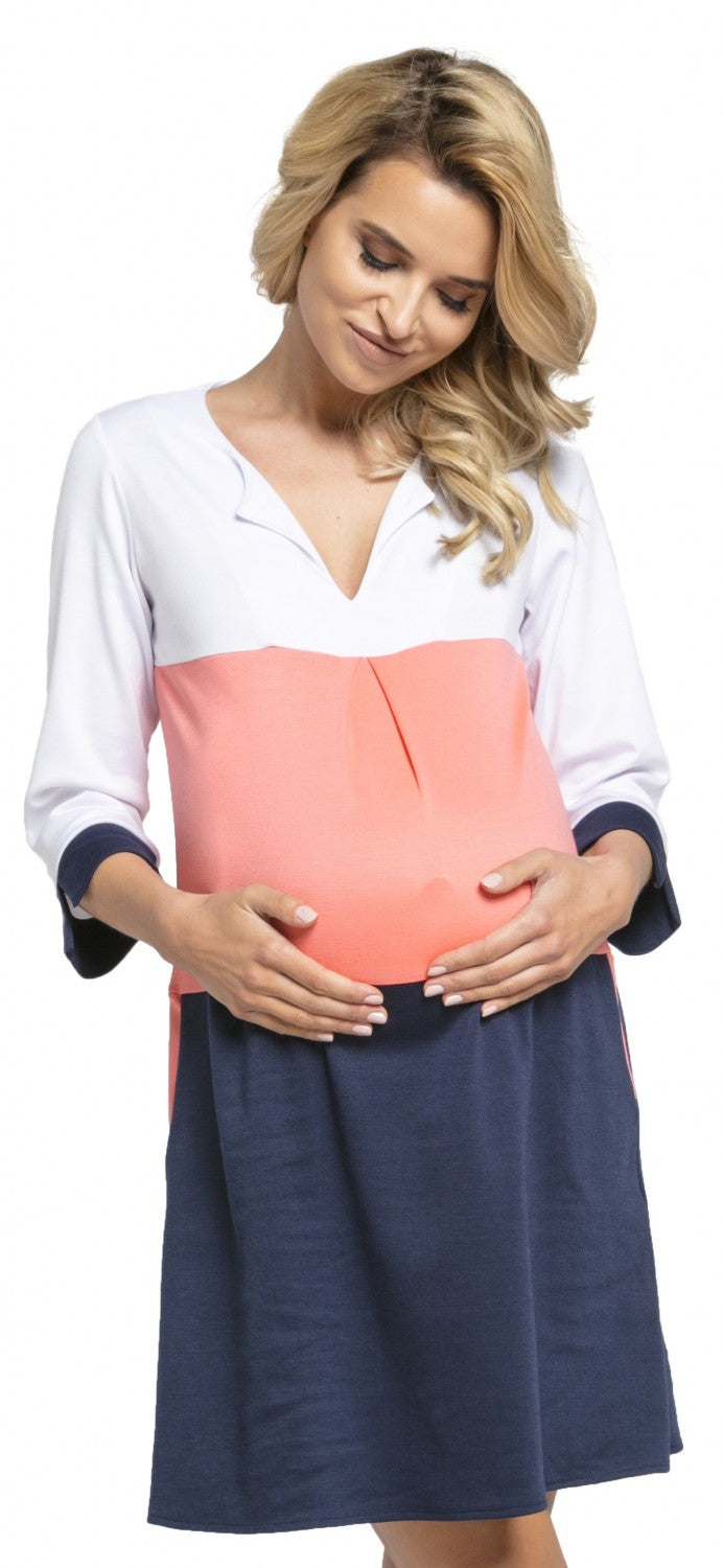 Colour Block Maternity Dress with Pockets